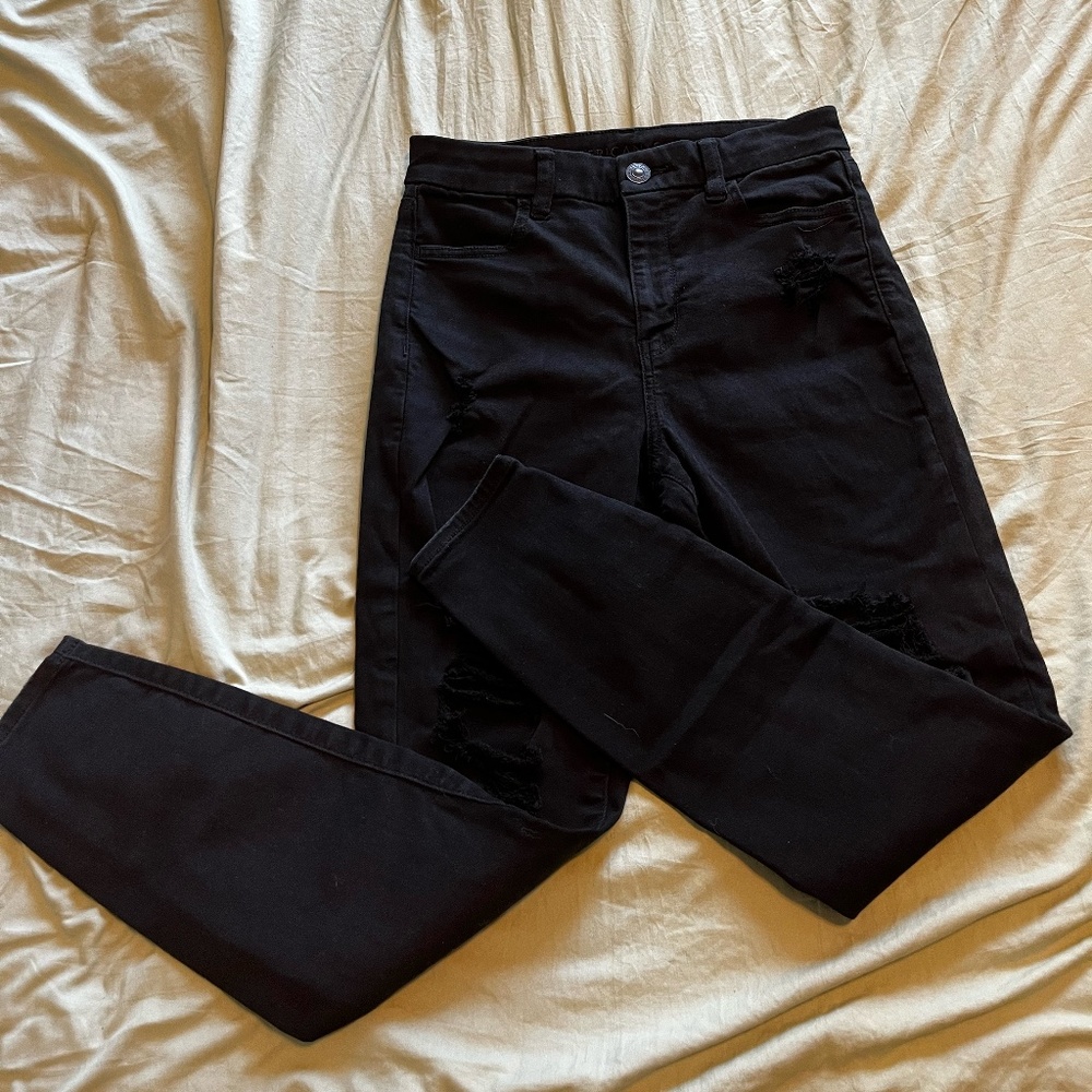 American Eagle Black Ripped Next-Level Stretch Highwaisted Jeggings